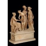 AN ITALIAN SCULPTED ALABASTER GROUP OF THE JUDGEMENT OF PARIS,