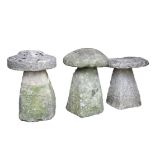 THREE LIMESTONE STADDLES AND CAPS,