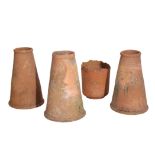 FOUR VARIOUS VICTORIAN TERRACOTTA RHUBARB FORCERS,