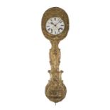 A FRENCH BRASS REPOUSSE WALL CLOCK