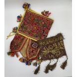 AN EMBROIDERED WIREWORK AND COTTON QURAN BAG, PROBABLY OTTOMAN,