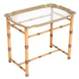 A BRASS AND GLASS TOPPED TRAY TOP OCCASIONAL TABLE,