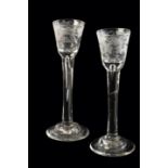 PAIR OF ENGLISH ENGRAVED WINE GOBLETS, 18TH CENTURY