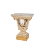 A PAIR OF CARVED, PAINTED AND PARCEL GILTWOOD CONSOLE STANDS IN LOUIS XVI TASTE,