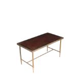 A METAL AND DECORATED LACQUER INSET LOW OCCASIONAL TABLE,