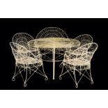 A SUITE OF WHITE PAINTED WIREWORK GARDEN FURNITURE,