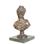 AFTER EUTROPE BOURET, (FRENCH 1833 - 1906), A SILVERED BRONZE BUST OF A MAIDEN,