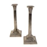 PAIR OF CORINTHIAN COLUMN SILVER CANDLESTICKS,