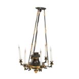 A BRONZE AND ORMOLU SIX LIGHT ELECTROLIER, IN LOUIS PHILIPPE STYLE,
