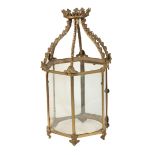 A GILT BRONZE AND GLAZED HALL LANTERN, IN GEORGE III STYLE,