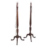 A PAIR OF GEORGE IV OR WILLIAM IV MAHOGANY TORCHERES, REFITTED AS STANDARD LAMPS,