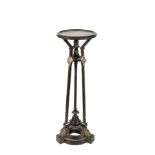 AN AESTHETIC MOVEMENT EBONISED WOOD AND GILT METAL MOUNTED TORCHERE OR VASE STAND,