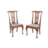 A PAIR OF GEORGE II WALNUT SIDE CHAIRS,