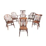 AN ASSOCIATED GROUP OF FOUR ELM, ASH AND BEECH WINDSOR CHAIRS,