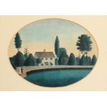 NAIVE SCHOOL, 19TH CENTURY Figures approaching a grand house flanked by trees