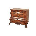 A DUTCH WALNUT AND MARQUETRY BOMBE CHEST OF DRAWERS,