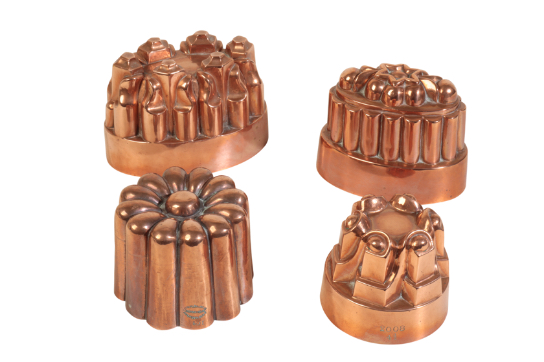 FOUR VICTORIAN COPPER 'JELLY' MOULDS,