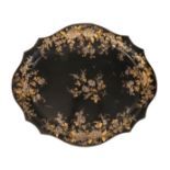 A VICTORIAN PARCEL GILT TOLE PEINTE TRAY,