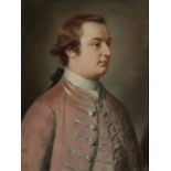 CIRLE OF WILLIAM HOARE R.A. (1707-1792) A portrait of a young gentleman wearing a pink coat trimmed