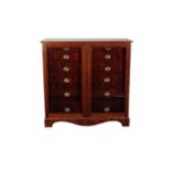 AN EDWARDIAN MAHOGANY, CROSSBANDED AND LATER GLAZED CHEST OF DRAWERS IN THE MANNER OF A CARTONNIER,