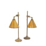 A PAIR OF EDWARDIAN BRASS ELECTRIC TABLE LAMPS