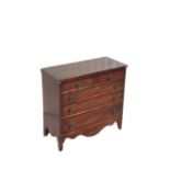 A MINIATURE MAHOGANY CHEST OF DRAWERS, IN LATE GEORGE III STYLE,