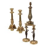 A PAIR OF LOUIS PHILIPPE GILT BRONZE CANDLESTICKS,