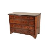 A CONTINENTAL WALNUT AND CROSSBANDED CHEST OF DRAWERS,