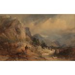 THOMAS MILES RICHARDSON JNR (1813-1890) Figures and sheep in a mountainous landscape