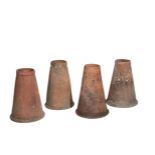 A MATCHED SET OF FOUR VICTORIAN TERRACOTTA RHUBARB FORCERS,