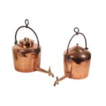 TWO VICTORIAN COPPER 'GYPSY' KETTLES,