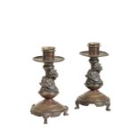 A PAIR OF FRENCH BRONZE CANDLESTICKS, IN JAPANESE TASTE,