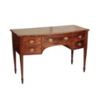 A MAHOGANY AND CROSSBANDED BOWFRONT DRESSING TABLE, IN GEORGE III STYLE,