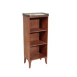 A MAHOGANY AND MARBLE TOPPED DWARF OPEN BOOKCASE,