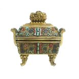 GILT-BRONZE AND HARDSTONE CENSER AND COVER,