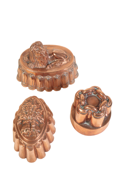 TWO VICTORIAN COPPER 'JELLY' MOULDS,