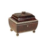 AN ANGLO INDIAN TORTOISESHELL AND PENWORKED IVORY VENEERED SANDALWOOD WORK BOX,