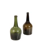 TWO CYLINDRICAL WINE BOTTLES, 17TH / 18TH CENTURY