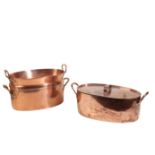 A VICTORIAN COPPER COMBINED FISH KETTLE AND SAUCEPAN,