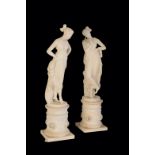 A PAIR OF ITALIAN ALABASTER FIGURES OF MUSES, 19TH CENTURY, IN NEOCLASSICAL STYLE,