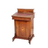 A VICTORIAN WALNUT AND MARQUETRY DAVENPORT,