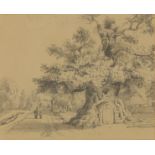 GEORGE HARLEY (1791-1871) Figures passing a large gnarled tree with a door inset in its trunk