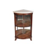 A GEORGE IV WALNUT AND WHITE MARBLE TOPPED ENCOIGNURE STAND,