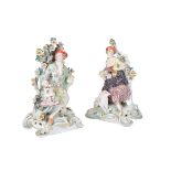 A PAIR OF CHELSEA-DERBY BOCAGE CANDLESTICK FIGURES, 18TH CENTURY,