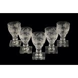 A SET OF FIVE 18TH CENTURY STYLE CORDIAL GLASSES,