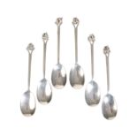 A SET OF SIX SILVER DESSERT SPOONS,