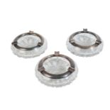 THREE GERMAN CUT GLASS AND SILVER COLOURED PRESENTATION ASHTRAYS BY LUTZ & WEISS GMBH,