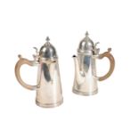 A PAIR OF MATCHED 20TH CENTURY SILVER COFFEE/CHOCOLATE POT,