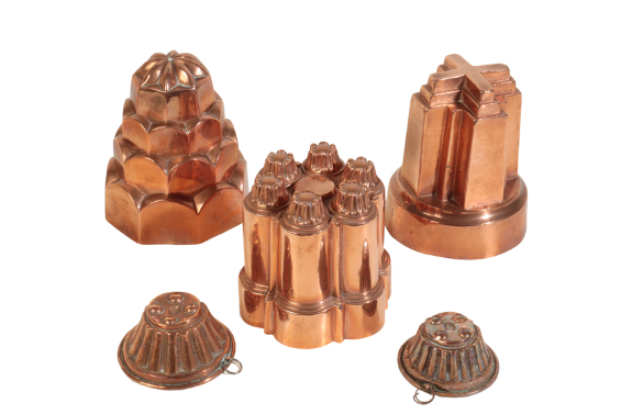 THREE VICTORIAN COPPER 'JELLY MOULDS,
