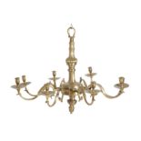 A DUTCH GILT METAL EIGHT LIGHT CHANDELIER, IN EARLY 18TH CENTURY STYLE,